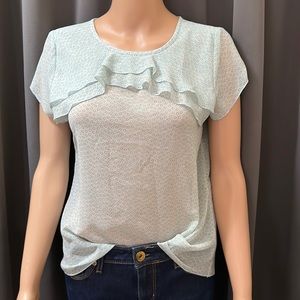 Beautiful Pale Blue Print Loft Blouse Size SP Small Petite